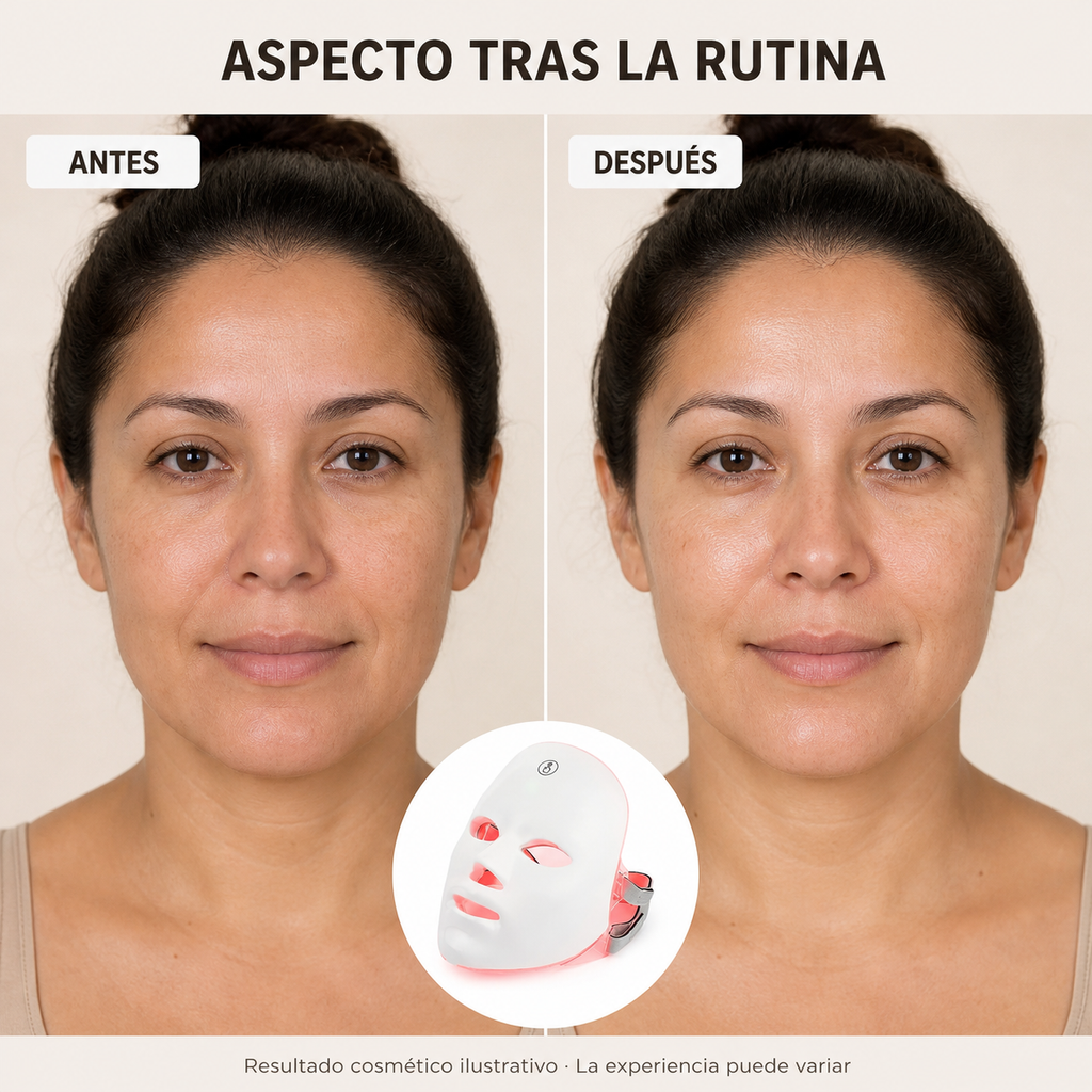 Aspecto de la piel tras la rutina, resultado ilustrativo
