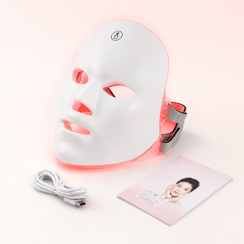 Máscara LED con sus accesorios y cable USB incluidos